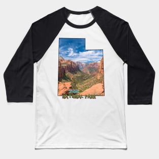 Utah State Outline (Zion National Park) Baseball T-Shirt